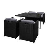 darrahopens Furniture > Dining Gardeon 5 Piece Wicker Outdoor Dining Set - Black