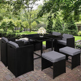 darrahopens Furniture > Dining Gardeon 9 Piece Wicker Outdoor Dining Set - Black & Grey