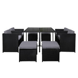 darrahopens Furniture > Dining Gardeon 9 Piece Wicker Outdoor Dining Set - Black & Grey