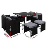 darrahopens Furniture > Dining Gardeon 9 Piece Wicker Outdoor Dining Set - Black & Grey