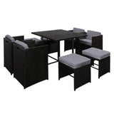 darrahopens Furniture > Dining Gardeon 9 Piece Wicker Outdoor Dining Set - Black & Grey