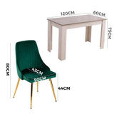 Darrahopens Furniture > Dining Grey Rectangular Table with Green Velvet Chairs Dining Set