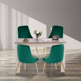 Darrahopens Furniture > Dining Grey Rectangular Table with Green Velvet Chairs Dining Set