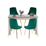 Darrahopens Furniture > Dining Grey Rectangular Table with Green Velvet Chairs Dining Set