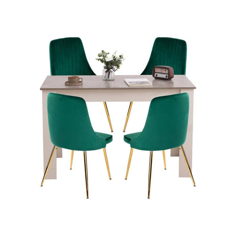Darrahopens Furniture > Dining Grey Rectangular Table with Green Velvet Chairs Dining Set
