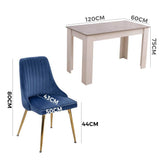 Darrahopens Furniture > Dining Grey Rectangular Wooden Table with Navy Velvet Chairs Dining Set