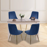 Darrahopens Furniture > Dining Grey Rectangular Wooden Table with Navy Velvet Chairs Dining Set