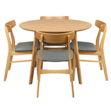 Darrahopens Furniture > Dining Oscar 5pc Dining Set 100cm Round Table 4 Chair Fabric Seat Scandinavian Style