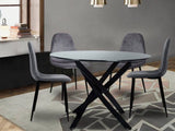 Darrahopens Furniture > Dining Round Marble-Effect Table - Black