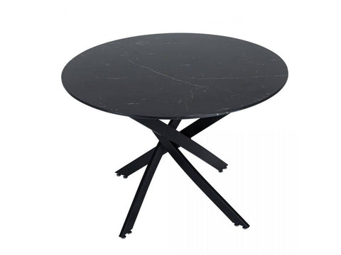 Darrahopens Furniture > Dining Round Marble-Effect Table - Black