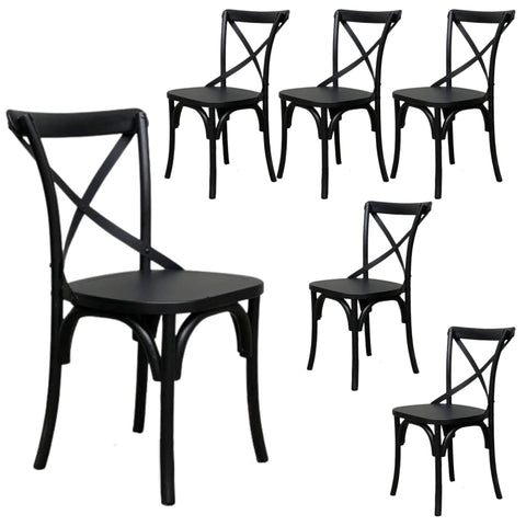 Darrahopens Furniture > Dining Rustica 6pc Set Dining Chair X-Back Solid Timber Wood Seat Black