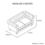 darrahopens Furniture > Living Room 2 Seater Sofa Classic Button Tufted Lounge in Grey Velvet Fabric with Metal Legs