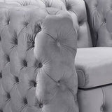 darrahopens Furniture > Living Room 2 Seater Sofa Classic Button Tufted Lounge in Grey Velvet Fabric with Metal Legs
