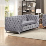 darrahopens Furniture > Living Room 2 Seater Sofa Classic Button Tufted Lounge in Grey Velvet Fabric with Metal Legs
