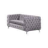 darrahopens Furniture > Living Room 2 Seater Sofa Classic Button Tufted Lounge in Grey Velvet Fabric with Metal Legs