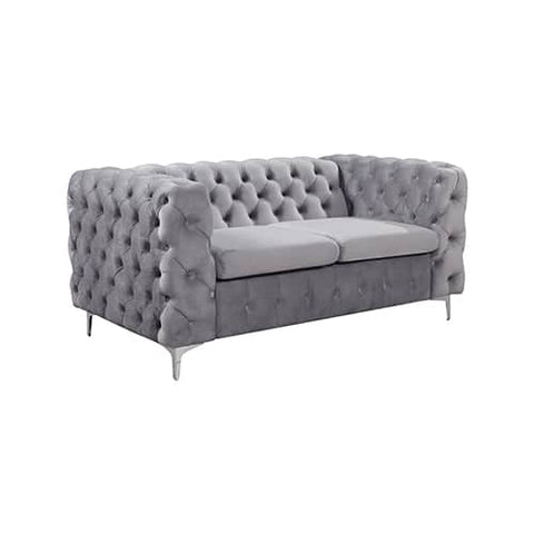 darrahopens Furniture > Living Room 2 Seater Sofa Classic Button Tufted Lounge in Grey Velvet Fabric with Metal Legs