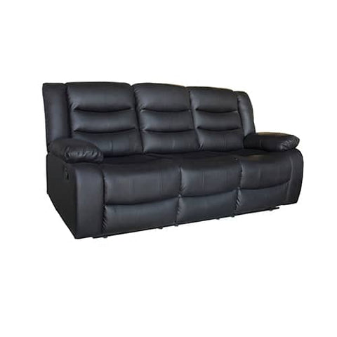darrahopens Furniture > Living Room 3 Seater Recliner Sofa In Faux Leather Lounge Couch in Black