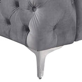 darrahopens Furniture > Living Room 3 Seater Sofa Classic Button Tufted Lounge in Grey Velvet Fabric with Metal Legs