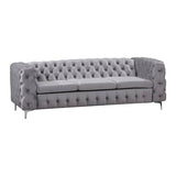 darrahopens Furniture > Living Room 3 Seater Sofa Classic Button Tufted Lounge in Grey Velvet Fabric with Metal Legs