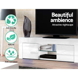 darrahopens Furniture > Living Room Artiss 130cm High Gloss TV Stand Entertainment Unit Storage Cabinet Tempered Glass Shelf White