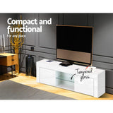 darrahopens Furniture > Living Room Artiss 130cm High Gloss TV Stand Entertainment Unit Storage Cabinet Tempered Glass Shelf White