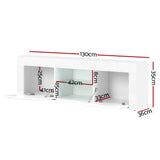 darrahopens Furniture > Living Room Artiss 130cm High Gloss TV Stand Entertainment Unit Storage Cabinet Tempered Glass Shelf White
