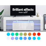 darrahopens Furniture > Living Room Artiss 130cm RGB LED TV Stand Cabinet Entertainment Unit Gloss Furniture Drawer Tempered Glass Shelf White