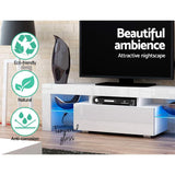 darrahopens Furniture > Living Room Artiss 130cm RGB LED TV Stand Cabinet Entertainment Unit Gloss Furniture Drawer Tempered Glass Shelf White