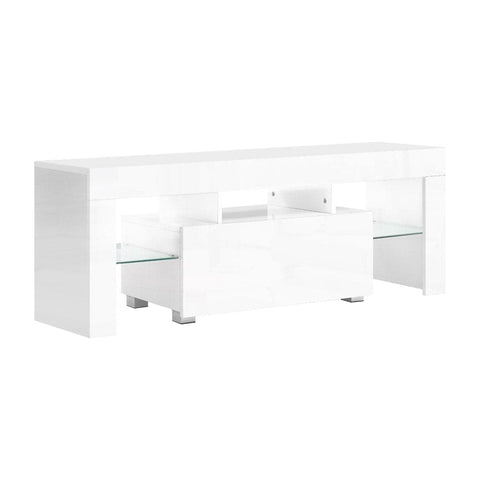 darrahopens Furniture > Living Room Artiss 130cm RGB LED TV Stand Cabinet Entertainment Unit Gloss Furniture Drawer Tempered Glass Shelf White