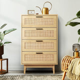 darrahopens Furniture > Living Room Artiss 4 Chest of Drawers Rattan Tallboy Cabinet Bedroom Clothes Storage Wood