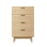 darrahopens Furniture > Living Room Artiss 4 Chest of Drawers Rattan Tallboy Cabinet Bedroom Clothes Storage Wood
