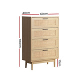 darrahopens Furniture > Living Room Artiss 4 Chest of Drawers Rattan Tallboy Cabinet Bedroom Clothes Storage Wood