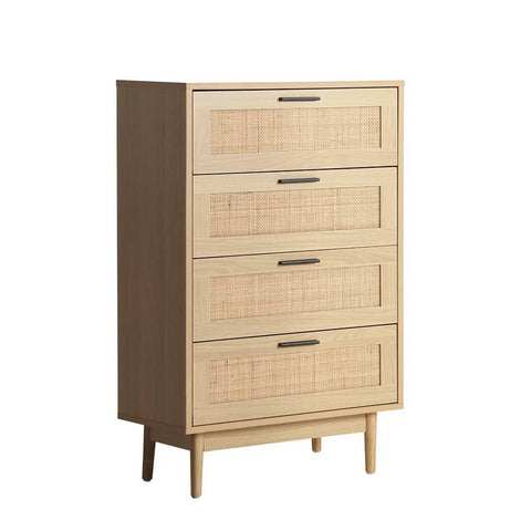 darrahopens Furniture > Living Room Artiss 4 Chest of Drawers Rattan Tallboy Cabinet Bedroom Clothes Storage Wood