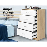 darrahopens Furniture > Living Room Artiss 4 Chest of Drawers Tallboy Dresser Table Bedroom Storage White Wood Cabinet