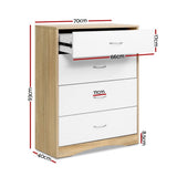 darrahopens Furniture > Living Room Artiss 4 Chest of Drawers Tallboy Dresser Table Bedroom Storage White Wood Cabinet