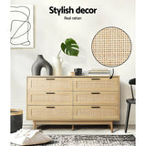 darrahopens Furniture > Living Room Artiss 6 Chest of Drawers Rattan Tallboy Cabinet Bedroom Clothes Storage Wood