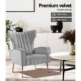 darrahopens Furniture > Living Room Artiss Armchair Lounge Accent Chairs Armchairs Chair Velvet Sofa Grey Seat