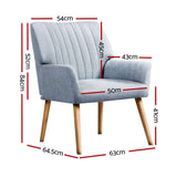 Darrahopens Furniture > Living Room Artiss Armchair Lounge Chair Armchairs Accent Chairs Sofa Couch Fabric Grey
