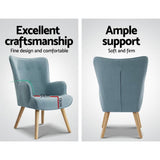 darrahopens Furniture > Living Room Artiss Armchair Lounge Chair Ottoman Accent Armchairs Sofa Fabric Chairs Blue