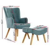 darrahopens Furniture > Living Room Artiss Armchair Lounge Chair Ottoman Accent Armchairs Sofa Fabric Chairs Blue