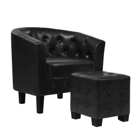 darrahopens Furniture > Living Room Artiss Armchair Lounge Chair Ottoman Tub Accent Chairs PU Leather Sofa Armchairs Black