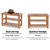 darrahopens Furniture > Living Room Artiss Bamboo Shoe Rack Wooden Seat Bench Organiser Shelf Stool