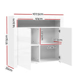 darrahopens Furniture > Living Room Artiss Buffet Sideboard Cabinet LED High Gloss Storage Cupboard 2 Doors White