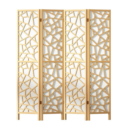 Darrahopens Furniture > Living Room Artiss Clover Room Divider Screen Privacy Wood Dividers Stand 4 Panel Natural