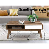 darrahopens Furniture > Living Room Artiss Coffee Table 2 Storage Drawers Open Shelf Scandinavian Wooden White