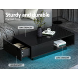 darrahopens Furniture > Living Room Artiss Coffee Table LED Lights High Gloss Storage Drawer Modern Furniture Black