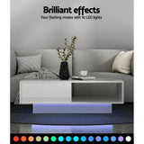 darrahopens Furniture > Living Room Artiss Coffee Table LED Lights High Gloss Storage Drawer Modern Furniture White