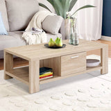 darrahopens Furniture > Living Room Artiss Coffee Table Wooden Shelf Storage Drawer Living Furniture Thick Tabletop