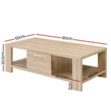 darrahopens Furniture > Living Room Artiss Coffee Table Wooden Shelf Storage Drawer Living Furniture Thick Tabletop