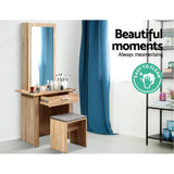 darrahopens Furniture > Living Room Artiss Dressing Table Mirror Stool Mirror Jewellery Cabinet Makeup Storage Wood